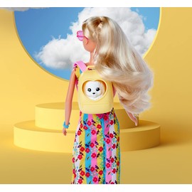 Simba 105733533 Steffi Love GoGo Puppy, Dressing Doll in a Colourful Dress with Cool Dog Backpack and Dog, Doll 29 cm, from 3 Years