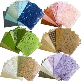 96 Sheets Textured Scrapbook Paper & Mesh Fabric Assorted Set - 6 Pack Mixed Special Paper for DIY Scrapbooking Planner Bullet Junk Journal Supplies Collage Background 3.9x5.5 Inch