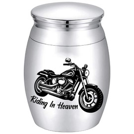 CREATCABIN Motor Cycle Urn Small Cremation Urns Keepsake Column Alloy Motorbike Riding In Heaven Memorial Ashes Preserve Funeral Container Jar for Human Ashes Commemorative Decorative 1.57 x 1.18in