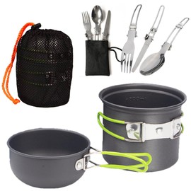 Cooker Set, Camping, Open Fire, Solo, Aluminum, Outdoors, Compact, Lightweight, Mountain Climbing, Trekking, Burn-Resistant, Storage Bag Included, Kochel, Pot, Single Person Deep Type (Green)