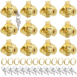 Yaocom 12 Set Cabinet Locks with Keys Fits 7/8 Inch Max Panel Thickness, Includes 12 Gold Drawer Lock Brass Plated Office Mailbox File Cabinet Lock, with 24 Keys, (Keyed Different)
