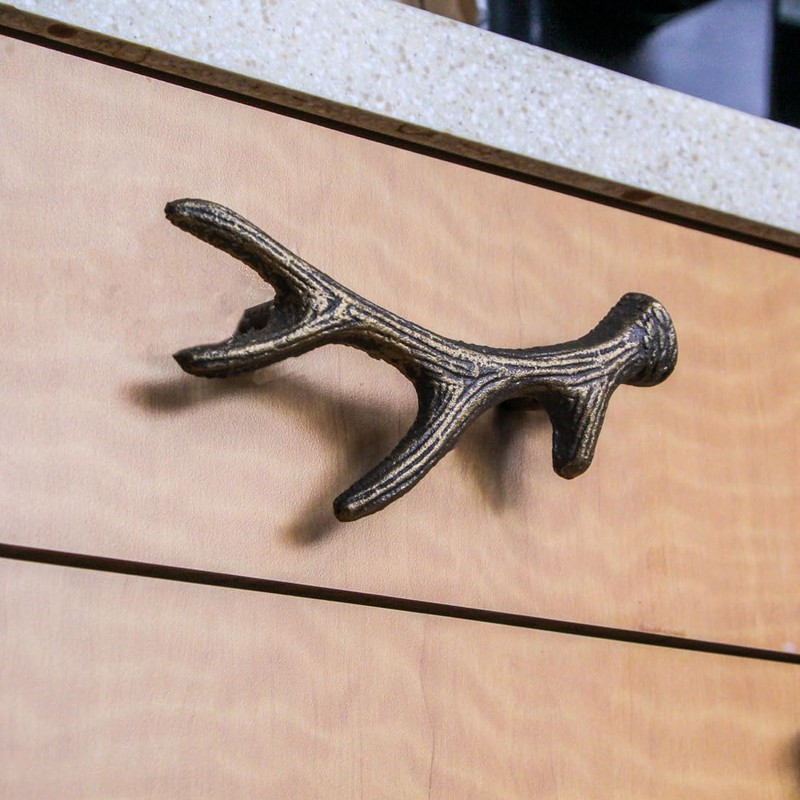 Zeckos Antique Bronze Finish Cast Iron Deer Antler Drawer Pull