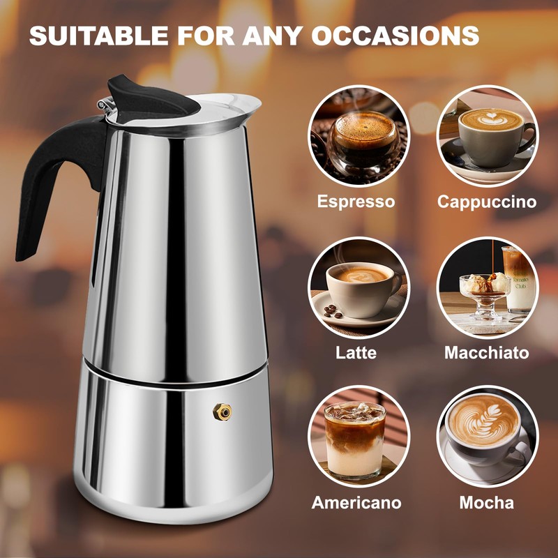 DITOSH 2 Cup Stovetop Espresso Maker Stainless Steel Moka Pot
