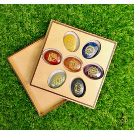 Wonder Care Premium Chakra Set with the 7 Most Important Gemstones Healing Stones Set Gemstones Chakra Stones with Engraved Symbols Handmade Healing Stones for Meditation