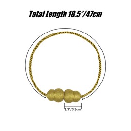 Magnetic Curtain Tiebacks 2 Pack | Rope Decorative Drapery Holder | No Drill Gourd & Loop Design | Curtain Accessories for Indoor Outdoor Window Decor (Gold)