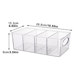 2 Pack Clear Plastic Fridge Organisers with Dividers - Stackable Cupboard Organiser Bins for Kitchen, Pantry & Refrigerator Storage - Food Storage Containers with Removable Sections(Color:2 Pcs)