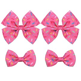 Hot Pink Confetti Sprinkle Birthday Hair Bows with Alligator Clips, Handmade Candy Sprinkle Grosgrain Ribbon Bowknot Cheer Barrettes for Babies, Teens, Toddler Girls Set of 4
