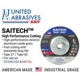 United Abrasives-SAIT 23319 Saitech™ High Performance Cut-Off Wheels (Type 27/Type 42 Depressed Center) 4 1/2" x .045" x 5/8-11", 10-Pack