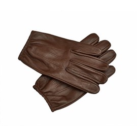 Men's Genuine Leather Police Gloves, Made With Original Sheep Skin Leather (Brown, Large)