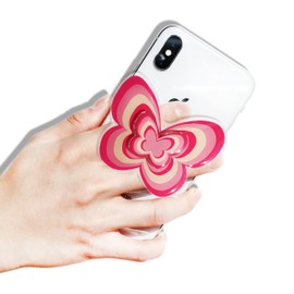 GRIPONG Cute Swappable Expandable and Spinnable Mobile Phone Grip Stand for Phones and Tablets - Acrylic Spinner Accessory (Pink Butterfly Spinner)