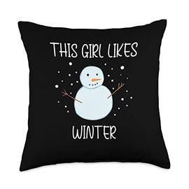 Puristic Winter Nature Designs Cozy Winter Days Girl Likes Cozy Winter Days Hiking Snow Landscape Throw Pillow, 18x18, Multicolor