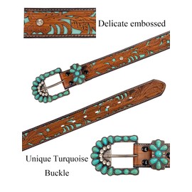 TOPACC Womens western Belt with Turquoise Buckle Bling Cowgirl Belt for Jeans Dresses Gilrs Country Concert Outfit