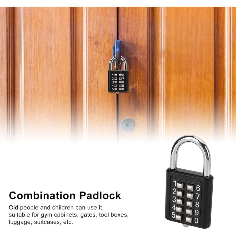 Combination Lock, 10 Digits Push Button Padlock Luggage Lock Gym