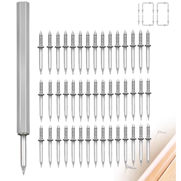 Double Head Skirting Thread Seamless Nails, Skirting Board Nails Equipped with Nail Specific Sleeve Tool Seamless Nail for Home Decoration Outdoor Decoration Component (101)
