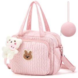 Bulyoou Small Diaper Bag Tote, Multifunction Bag with Silicone Pacifier Holder Case Travel Crossbody Handbag(Pink)