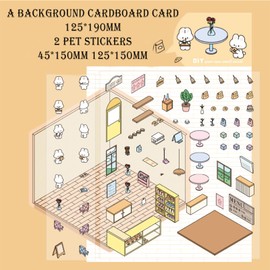 4 Set 3D House Stickers, 3D House Sticker, Sticker Therapy, DIY 3D House Stickers, Coffee Stickers, 3D Sticker Scene, Cartoon Miniature House Landscaping Stickers, Fun DIY Stickers Scene