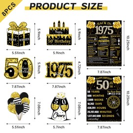 Kuxriox 8Pcs Happy 50th Birthday Decorations for Men Women, Black Gold Vintage 1975 Honeycomb Centerpieces Tables Toppers Decor, 50 Year Old Birthday Party Supplies Table Sign