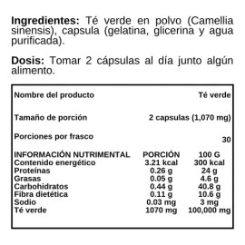 Té Verde En Polvo - 60 Cápsulas - Suplemento Alimenticio Sin Sabor