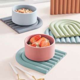 monomono 2 Silicone Trivets for Hot Dishes - Durable and Colorful Pot Holders, Heat Resistant Mats for Countertop, Hot Pads, Modern Multi-Purpose Trivet Mats, Spoon Rest (Muted Light Blue, Set of 2)