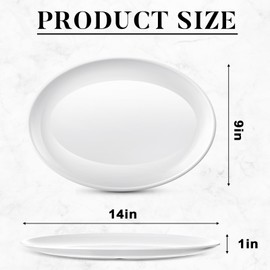 Dandat 24 Pcs Melamine Large Serving Platter Oval Serving Trays White Serving Plates Melamine Serving Dish for Turkey Meat Steak Fish Appetizers for Thanksgiving Christmas Party (14 Inch)