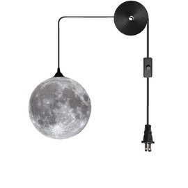 AECBUY Resin Moon Pendant Lamp Plug in Adjustable Cord, 3D Printing Hanging Ceiling Lighting Fixture, Pendant Light for Home, Office, Bars and Cafe, ddct210821B05