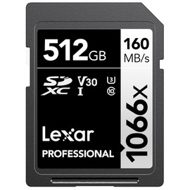 Lexar 512GB Professional 1066x SD Card, UHS-I, C10, U3, V30, Full HD, 4K, Up To 160MB/s Read SDXC Memory Card, for DSLR & Mirrorless Cameras (LSD1066512G-BNNNU)
