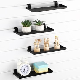 Otoolling 4 Pack 10 x 4 Inch Slatwall Shelves, Metal Slat Wall Shelf Accessories, Heavy Duty Retail Display Panel for Home Shoe Stores Boutiques Storage and Organization, Black