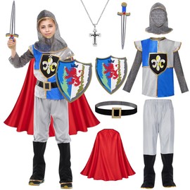 TOSZOLY Ritter Kostüm Kinder, Mittelalter Kostüm mit Umhang Ritterhelm Schwert Schild, Geschenk für Jungen, Faschingskostüme Kinder, Ritter Kostüm für Cosplay Karneval Party (M, 3-4 Jahre)