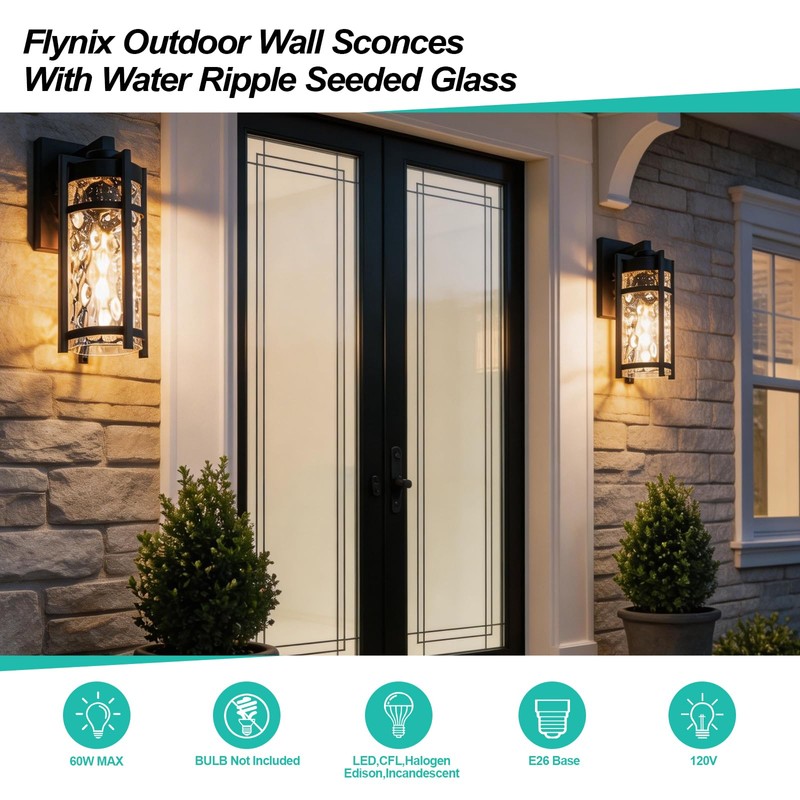 Flynix Outdoor Wall Light Fixtures, Waterproof Front Porch Light, Modern
