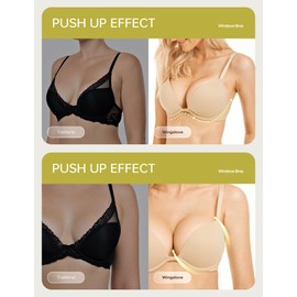 Wingslove Women's Push Up Bra Deep V Plunge Underwire T-Shirt Bra Multiway 2 Cups Up（Nude,34DD