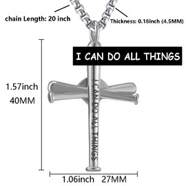 Sport Necklace,Men Women Sports Baseball Cross Necklace with Number Or Initial Necklaces Athletes Stainless Steel Necklace Chain Custom Made for Boy Girl(Silver,44)