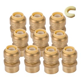 GUOFIS 10 Pack Female Adapter,3/4 Inch Push Brass Female Adapter Fitting with Disconnect Clip, Push-to-Connect Plumbing Fittings for Copper, PEX Pipe, CPVC