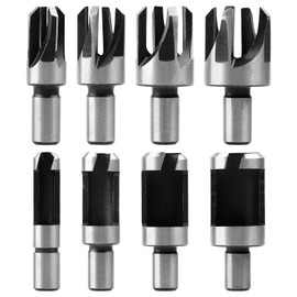 AOKLIT Plug Cutters for Woodworking, 8pcs Wood Plug Cutters Drill Bit Set with 1/4 Round Shank, Straight and Tapered Taper Cutting Tool 1/4", 5/8", 3/8", 1/2", Silver