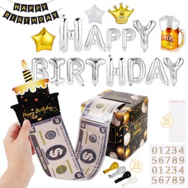 FACULX Birthday Money Box for Cash Gift with DIY Self-Adhesive Stickers for Any Age，Birthday Decorations for Girls Boys，Black Golden Birthday Gift Box Birthday Party Decorations Supplies （Type 1）