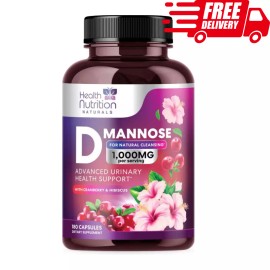 Health Nutrition Naturals D-Mannose 180 Capsules 1350mg & Cranberry, UTI Support, Cleanse, Bladder Health