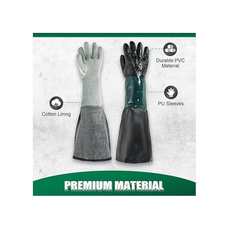 DASBET Rubber Sandblasting Gloves 23.6" Heavy Duty Sandblaster Gloves Kit