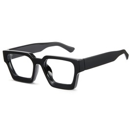 Cyxus Nerd Glasses Without Prescription Blue Light Filter Glasses Men Women Square Fashion Retro Glasses Frame Style for PC TV Tablet Unisex 8143 (01Black)
