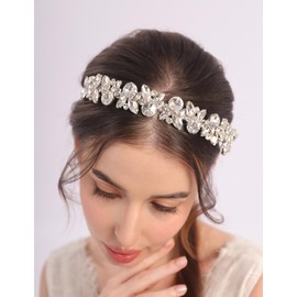 Teyglen Silver Rhinestone Headband for Women Full Crystal Hair Hoop Band Bridal Crystal Hair Crown and Tiara Headpiece Jewelry for Wedding Party Prom