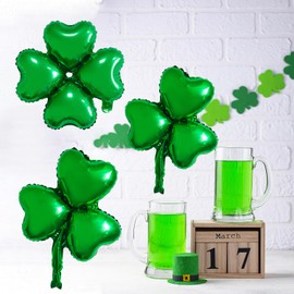 Lezevn 16pcs Shamrock Foil Balloons St Patrick Day Balloons for Baby Shower Wedding Birthday St. Patricks Day Party Decorations