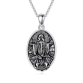 PROESS Santa Muerte Necklace 925 Sterling Sliver Grim Reaper Necklace Angel of Death Pendant Santa Muerte Jewelry Gifts for Christmas Birthday for Women Men