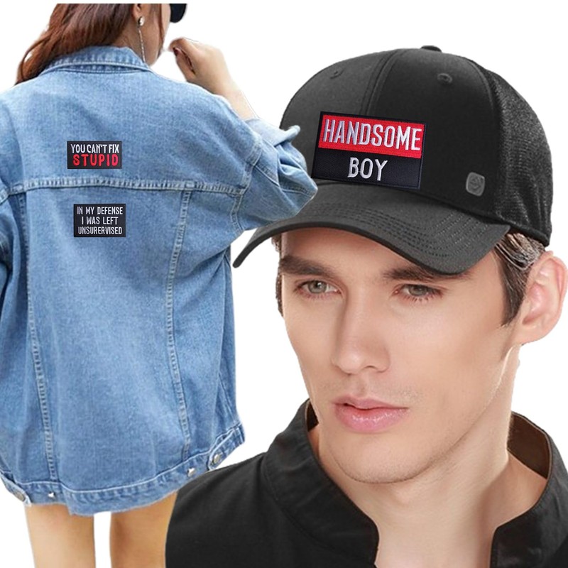 7Pcs Funny Sayings Biker Patches, Handsome Boy Game Day Embroidery