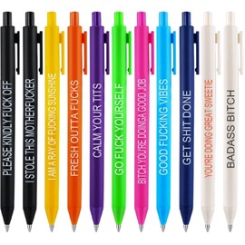 Jxueych 11 Pcs Assorted Color Retractable Gel Pens, Black Ink 0.5mm Medium Point Quick Drying, Funny Pens for Adult Office Supplies Christmas Gag Gift