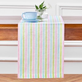 Solino Home Table Runner 48 Inches - 100% Pure Linen Multicolor Palm Beach Stripe Farmhouse Table Runner 14 x 48 Inch Ideal for Dresser and Coffee Tables - Summer