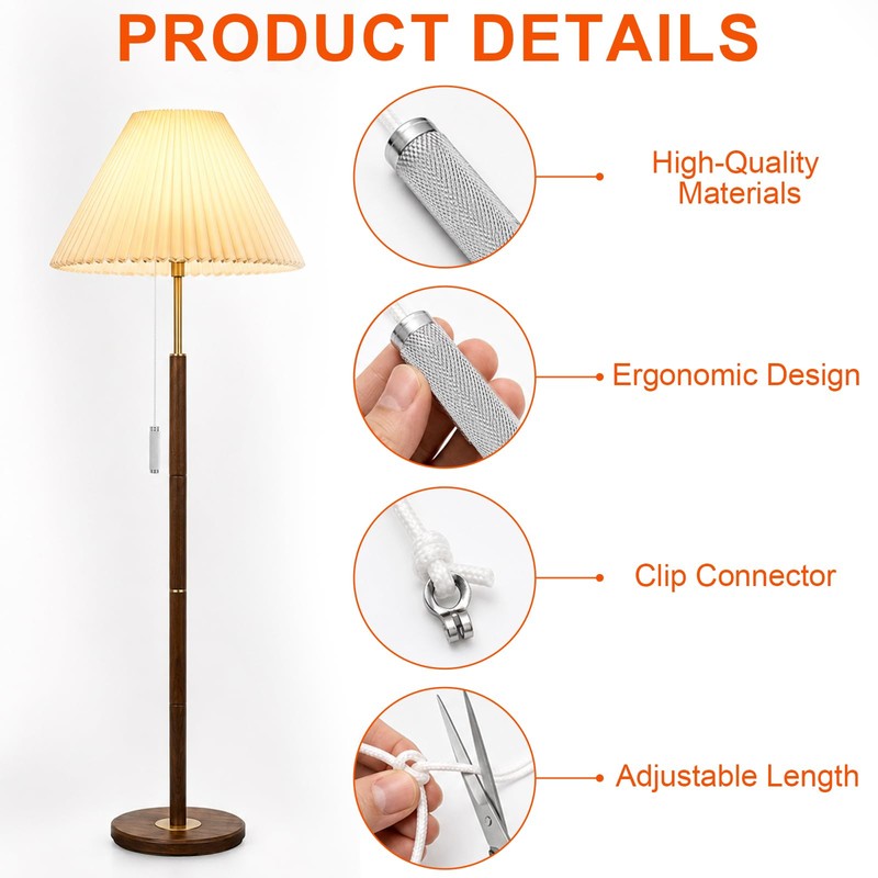 Bathroom Light Pull Cord Handle Knurled Chrome with 150cm String