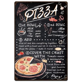 SUPERDANT Tin Sign with Pizza Recipes Pizza Metal Sign Kitchen Wall Signs Funny Retro Tin Signs Gourmet Food Metal Signs for Man Cave Kitchen Bar Pub Restaurant Vintage Decor