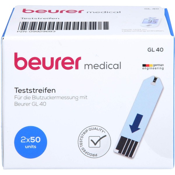 Beurer GL40 Blood Sugar Test Strips Pack of 100 Test Strips