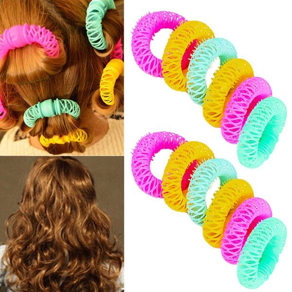 SwirlColor 12pcs Magic Doughnut Donut Sticks Rollers Circle Spiral Plastic Hair Curly Curler Curl Roll Ringlets Wave Hairdressing Care Hairstyle Maker DIY Hair Styling Tool