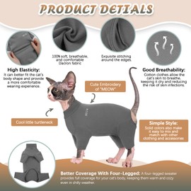 Hjyokuso Cat Clothing, Cat Jumper, Sphynx Jumper with Four Legs, Cat Body After Surgery, Cat Clothing, Jumper for Cats, One Piece Jumper for Sphynx, Cornish Rex, Devon Rex, Peterbal