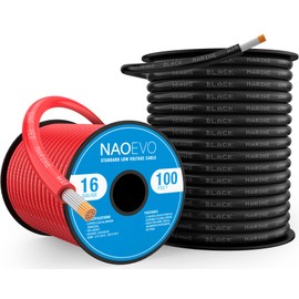 NAOEVO 16 Gauge Marine Wire, 16 AWG Tinned Copper PVC Marine Grade Wire, IP68 Waterproof/Corrosion-Resistant Electrical Cable for Boat RV, Automotive, Solar, Trolling Motor (100 ft Black + 100 ft Red)