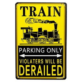Framendino, Metal Sign Train Wall Decor 8x12" Parking Only Vintage Decoration Retro Railroad Crossing Signs for Home Room Trains Gifts